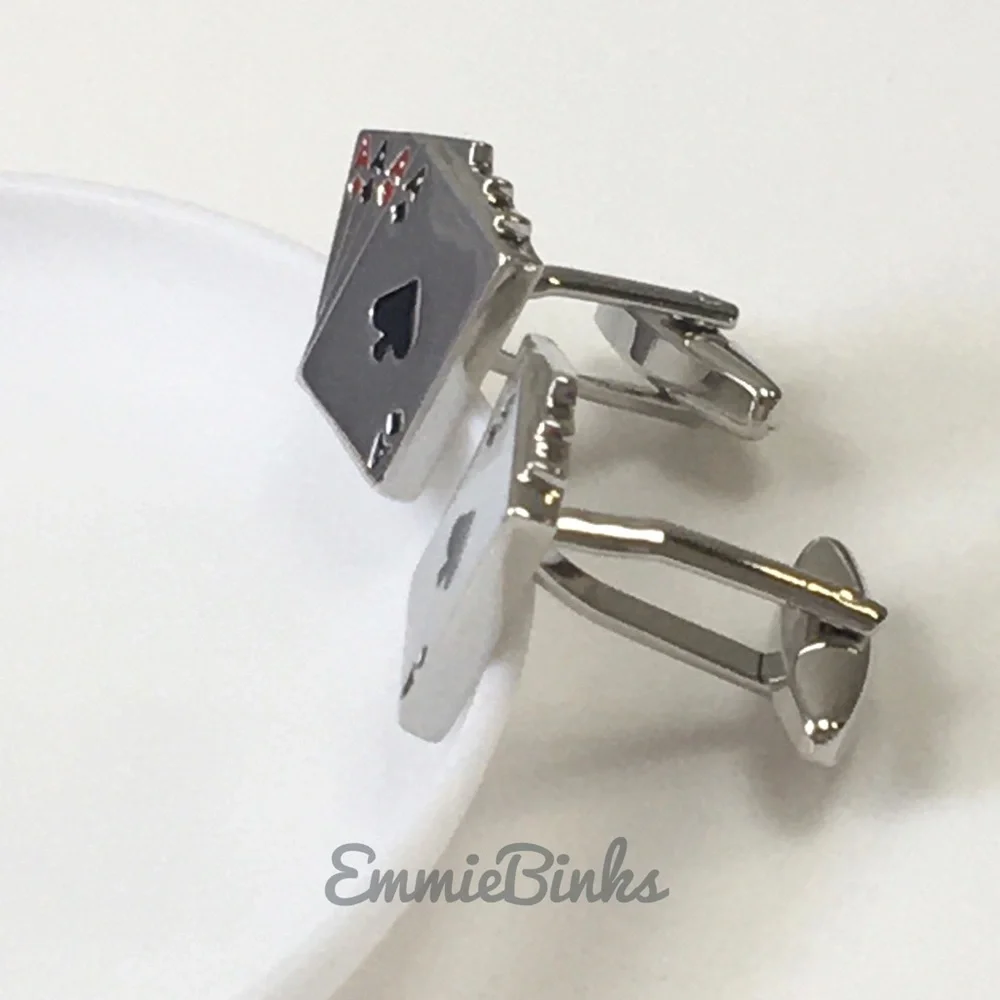 New Aces Wild Four Ace Silver Playing Card Cufflinks ~ Poker ~Groom / Best Man